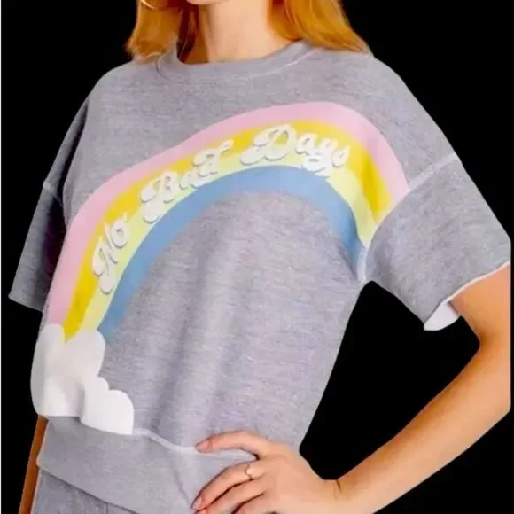 Wildfox No Bad Days fleece short sleeve oversized rainbow sweatshirt NWT size xs - Picture 9 of 9